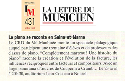 L'histoire du piano dans la Lettre du Musicien, avril 2013